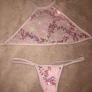 Pink Glitter Halter Top Bikini 💕